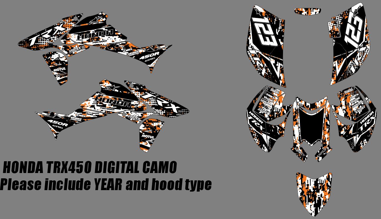 Honda TRX-450 Striped-Orange-White-Black Dig Camo – Krazygraphics.com