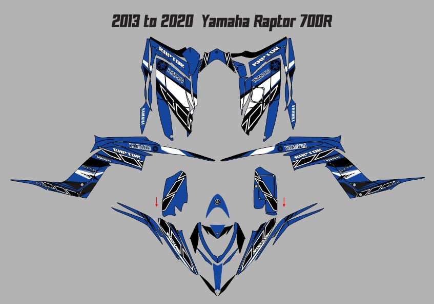 Custom Raptor 700 Blue Yamaha Raptor 700R Graphics Kit dYB (2013-2026) | KG – Krazygraphics.com